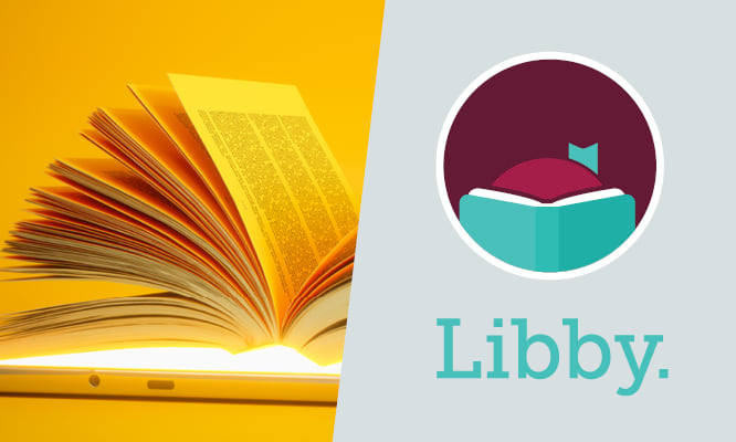 Una tableta con una libro y logo de Libby